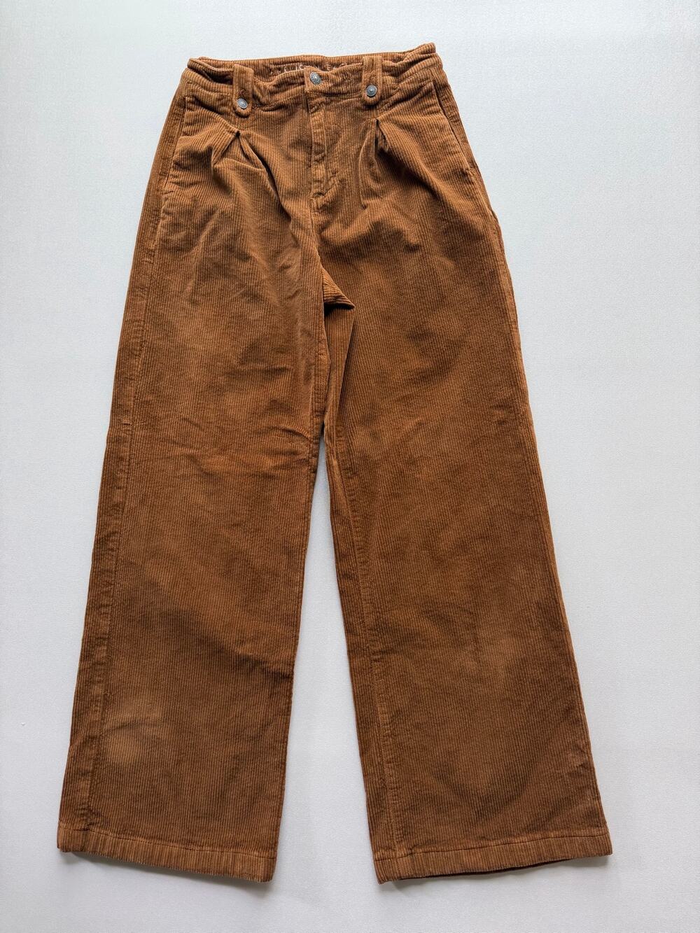 American Eagle Women's Rust Super Stretch Pleated Corduroy Wide-Leg Pants Size 4